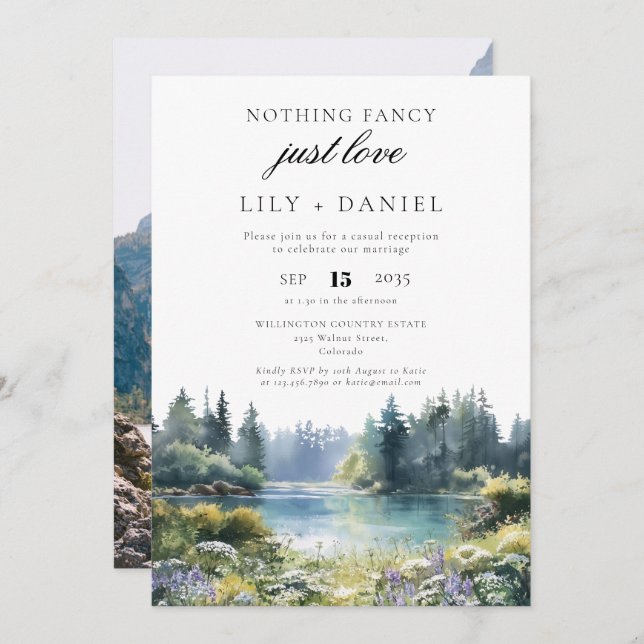 Elopement Forest Lakeside Wedding Reception Photo Inbjudningar (Fram/baksida)