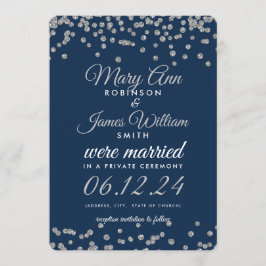 Elopement Glitter confetti marinblått Silver Inbjudningar