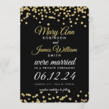 Elopement Guld Faux Glitter Confetti Black