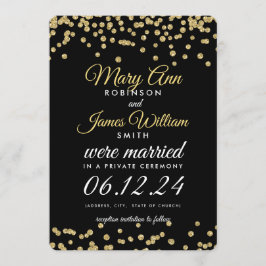 Elopement Guld Faux Glitter Confetti Black Inbjudningar