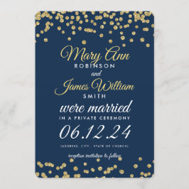 Elopement Guld Faux Glitter confetti marinblått Inbjudningar