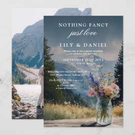 Elopement Mountain Floral Mason Jar Foto Bröllop Inbjudningar