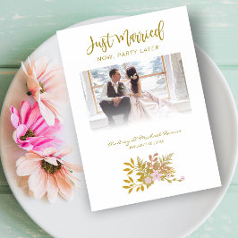 Elopement Photo Wedding Elegant Floral Fake Golden Inbjudningar