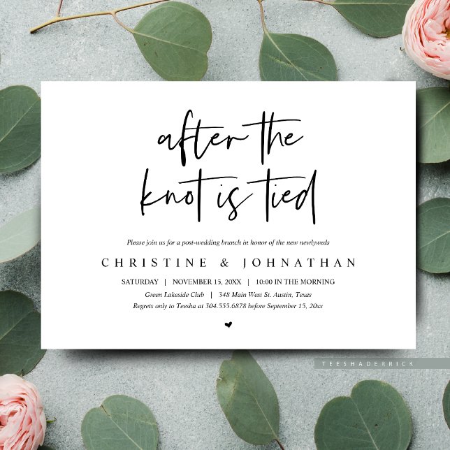 Elopement Post bröllop Brunch efter knuten knut Inbjudningar (After the knot is tied, Post Wedding Brunch, Dinner Party, Dancing,  Elopement Invitation Cards)