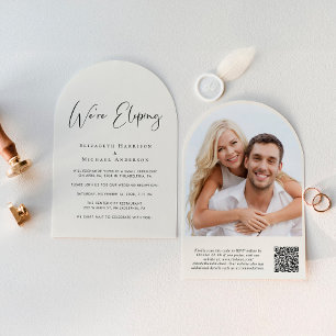 Elopement QR-kod - mottagande av fotoarch-bröllop Inbjudningar