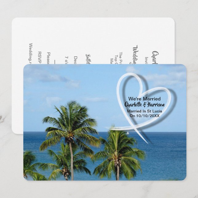 Elopementsbröllopsmottagning endast gift St Lucia Inbjudningar (Fram/baksida)