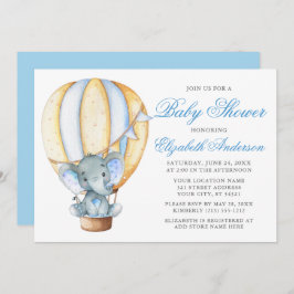 Elphant Baby Shower för Watercolor Blue Luft Inbjudningar