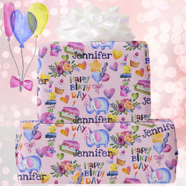 Elphant Balloons Hearts Add Namn Cute Presentpapper