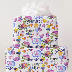Elphant Balloons Hearts Add Namn Cute Presentpapper