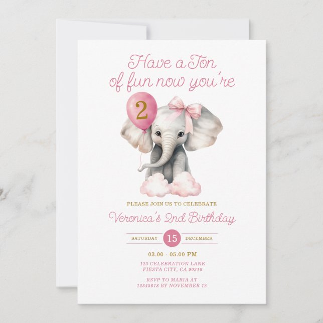 Elphant nu din andra födelsedag inbjudningar (Framsida)