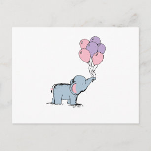 Elphant Pastel Watercolor Bunch of Balloo Vykort