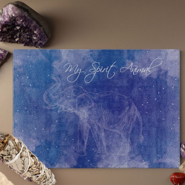 Elphant Spirit Animal Decorative Cutter Board (Elephant Spirit Animal Glass Board with bundled sage and crystals.)