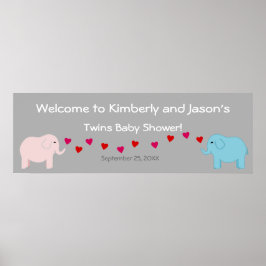 Elphant Theme Twin Boy & Girl Shower Banner Poster
