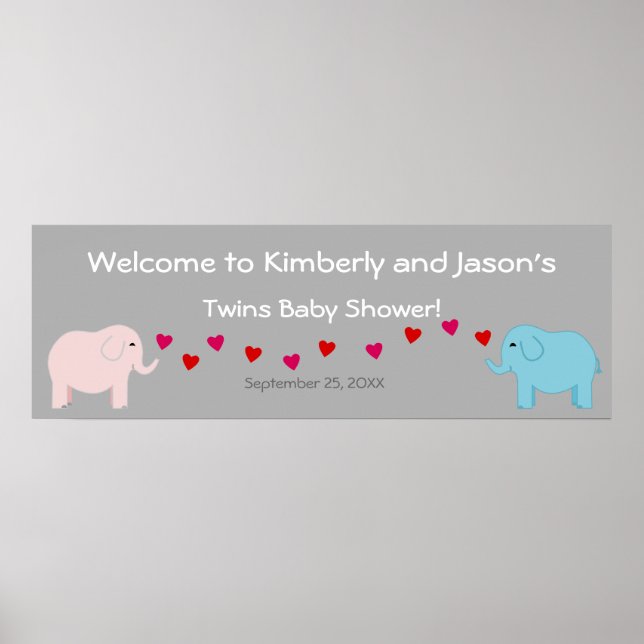 Elphant Theme Twin Boy & Girl Shower Banner Poster (Framsidan)