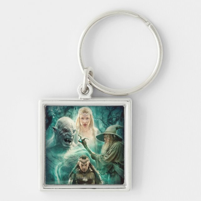ELROND™, Azg, Galadriel och Gandalf Graphic Fyrkantig Silverfärgad Nyckelring (Framsidan)