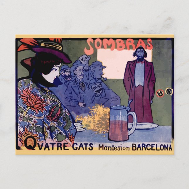 ’Els Quatre Gats’ cartel Modernista de Ramón Casas Vykort (Framsida)