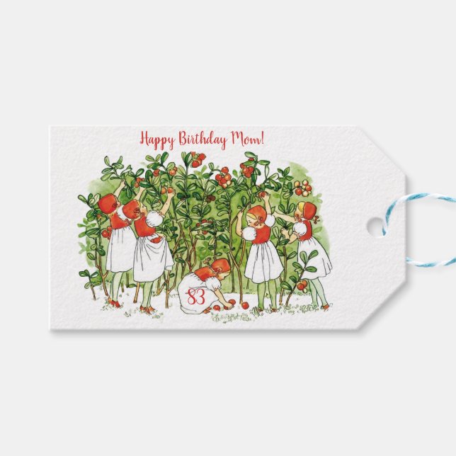 Elsa Beskow Cute Strawberry Girl Presentetikett (Framsidan (Horisontell))