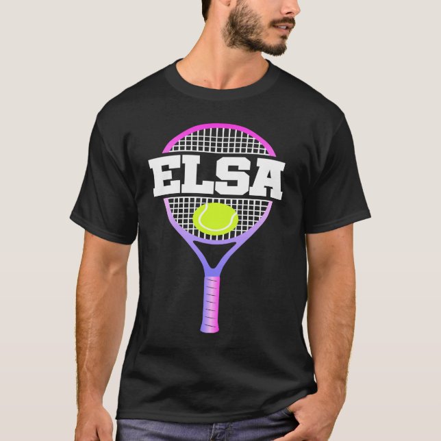 Elsa Namn Tennis Player Girls Boll och Racket Spor T Shirt (Framsida)