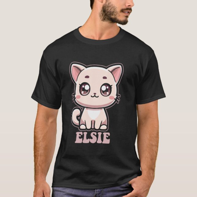Elsie Cute Kattunge Design för Girls Namn Elsie T Shirt (Framsida)