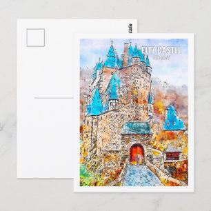 Eltz Slott Tyskland Resa Akvarell Skiss Vykort