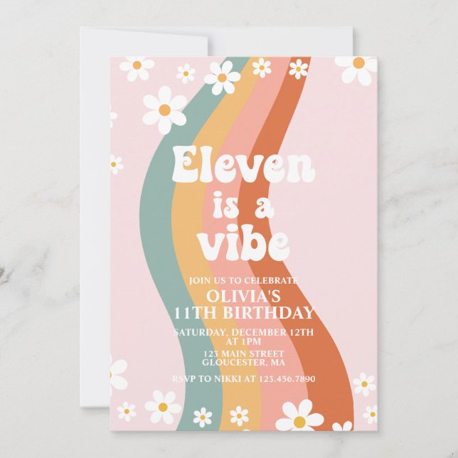 Elva är en stämning groovy regnbåge 11-årsdag inbjudningar (Framsida)