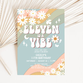 ELVA är en Vibe Daisy Hippie 70-talets Retro Birth Inbjudningar