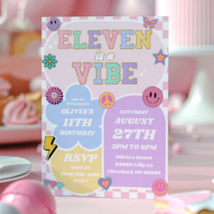 Elva är en Vibe Preppy Patch 11:e Födelsedagsfeste Inbjudningar