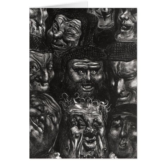 Elva groteska ansikten hälsningskort (Framsidan)