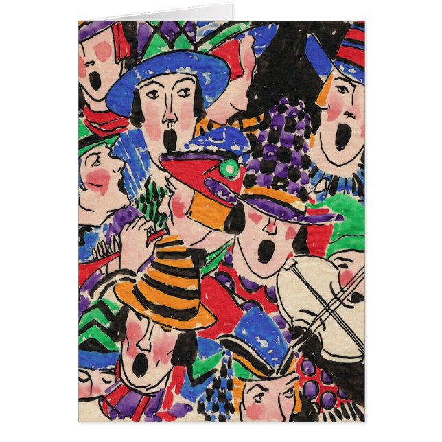 Elva Head a-Caroling Hälsningskort (Framsidan)