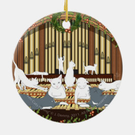 Elva katter som leda i rör… siddubbelt julgransprydnad keramik