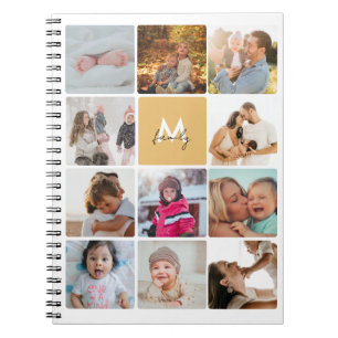 Elva Photo Collage Simple Monogram-familj Anteckningsbok