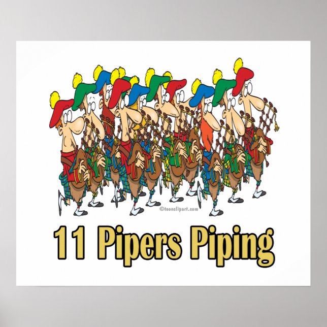 elva pipare som spelar  juledagens elfte dag poster (Framsidan)