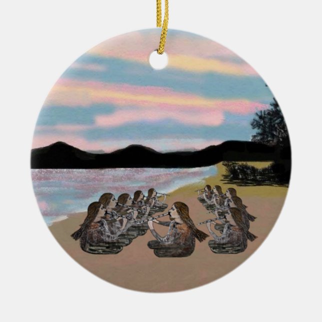 Elva pipblåsare som leda i rör prydnaden julgransprydnad keramik (Framsidan)