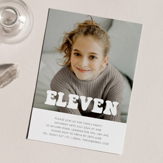 Elva - Uppmaning till Groovy Photo Birthday Inbjudningar (Eleven - Groovy Photo Birthday Invitation)