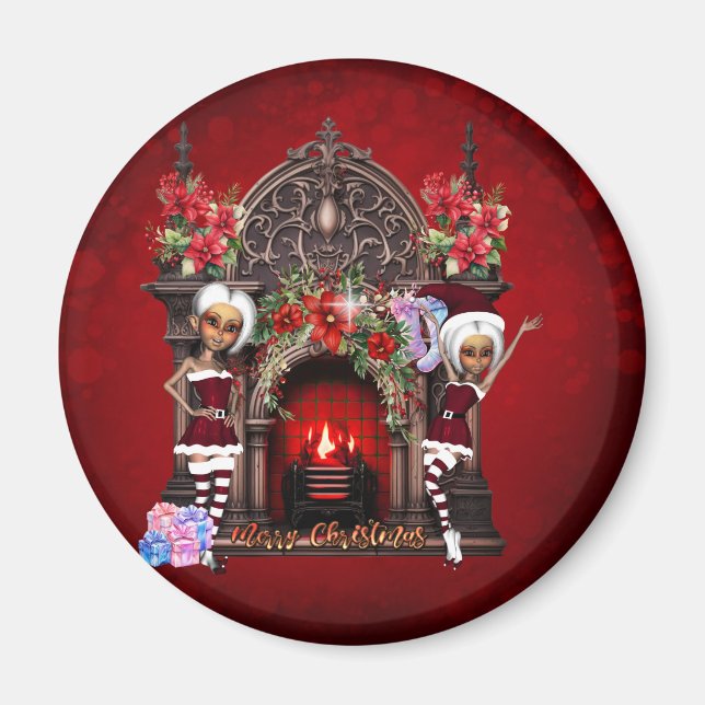 Elvar tittar fram emot jul magnet (Framsidan)