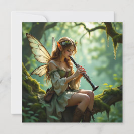  Elven Fairy Playing Clarinet in Enchanted Forest Kort