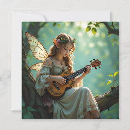  Elven Fairy Playing Ukulele in Enchanted Forest Kort