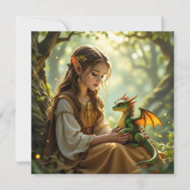 Elven Fairy with Dragon in Enchanted Forest Kort