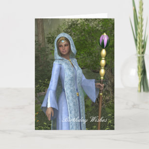 Elven Maiden i Blue Birthday Card Tack Kort