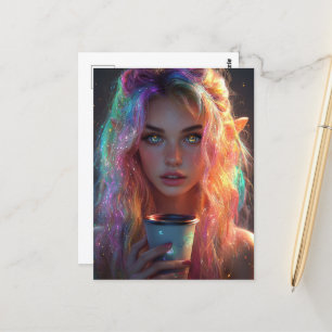 Elven Woman med kaffe Vykort