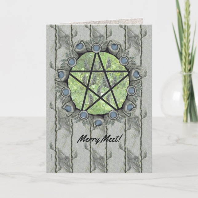 Elvenwood Pentacle Grönt Löv Helgkort (Framsida)