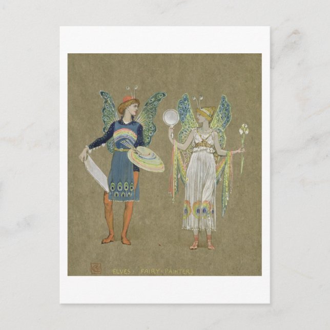 Elves and Fairy Painters, från 'Snögubbe' 1899 Vykort (Framsida)