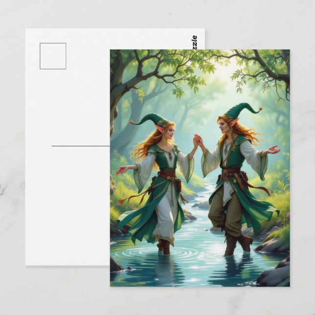Elves Dancing Vykort (Fram/baksida)