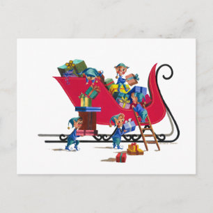ELVES FILLING SANTA S SLEIGH by SHARON SHARPE Helg Vykort