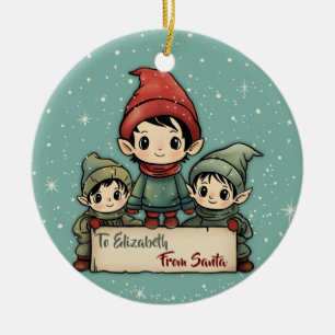 Elves från Santa Personlig Kids jul Julgransprydnad Keramik