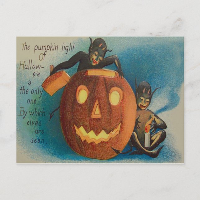 Elves Goblins Candle Jack O'Lantern Pumpkin Vykort (Framsida)