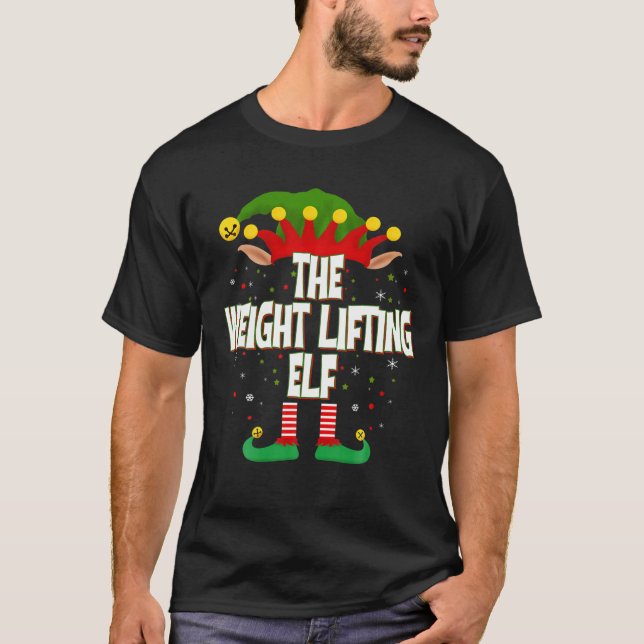 Elves Group of the Weight Lyting Elf-julen T Shirt (Framsida)