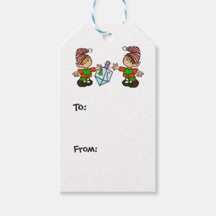 Elves with Dreidel Chrismukah Gift Märkre Presentetikett