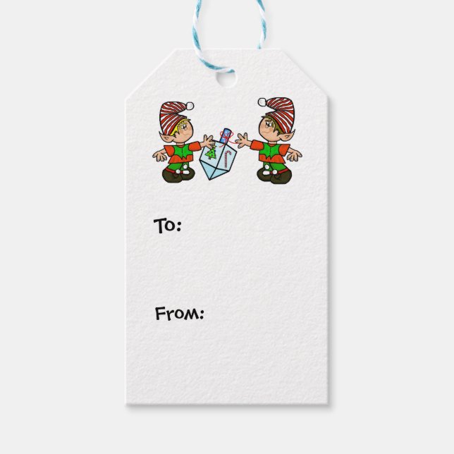 Elves with Dreidel Chrismukah Gift Märkre Presentetikett (Framsidan)