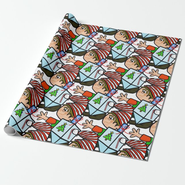 Elves with Dreidel Chrismukah Gift Wrap Presentpapper (Utrullad)